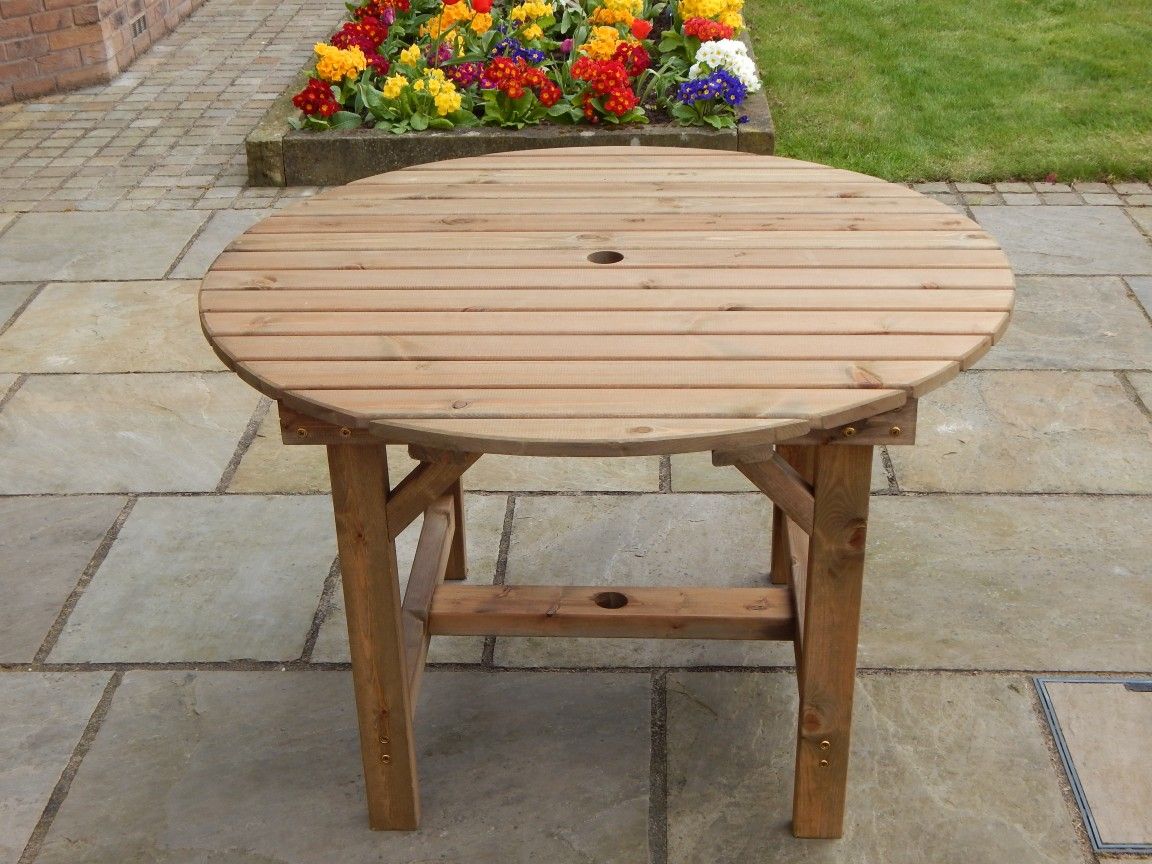 1 Metre Round Garden Table, Small Circular Wooden Garden Table